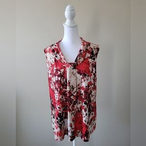 Dana Buchman Sleeveless V Neck Red, Brown, Cream Blouse - Size L